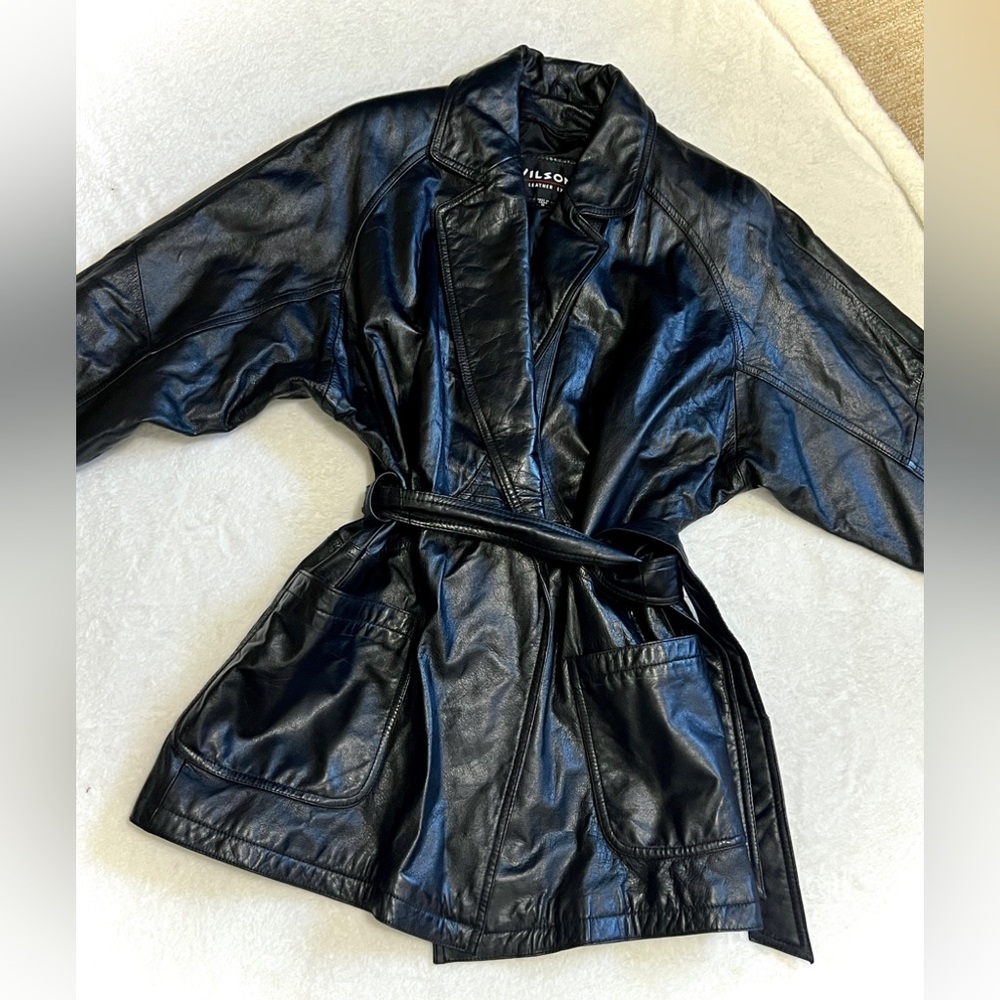 Wilsons Leather Vintage Genuine Leather 90's Trench Coat - Small - Picture 2 of 14